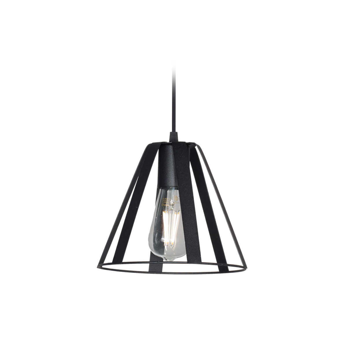 COLGANTE CONICO DE FLEJES MINI 1 LUZ NEGRO