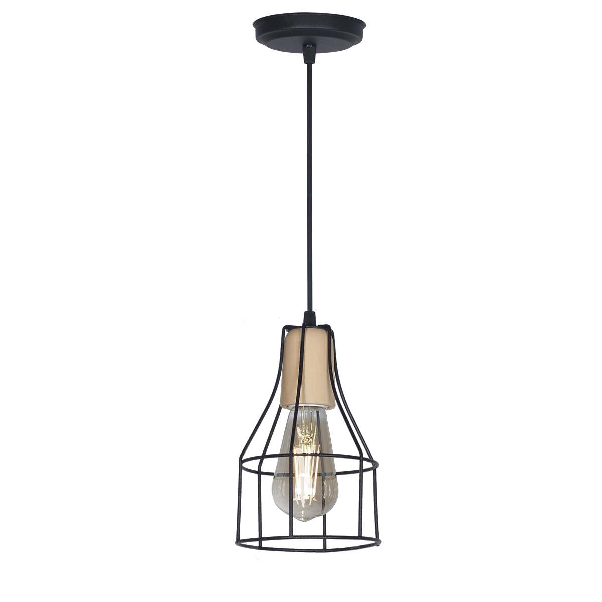 COLGANTE JAULA BOTELLA MINI 1 LUZ CON DETALLE EN MADERA