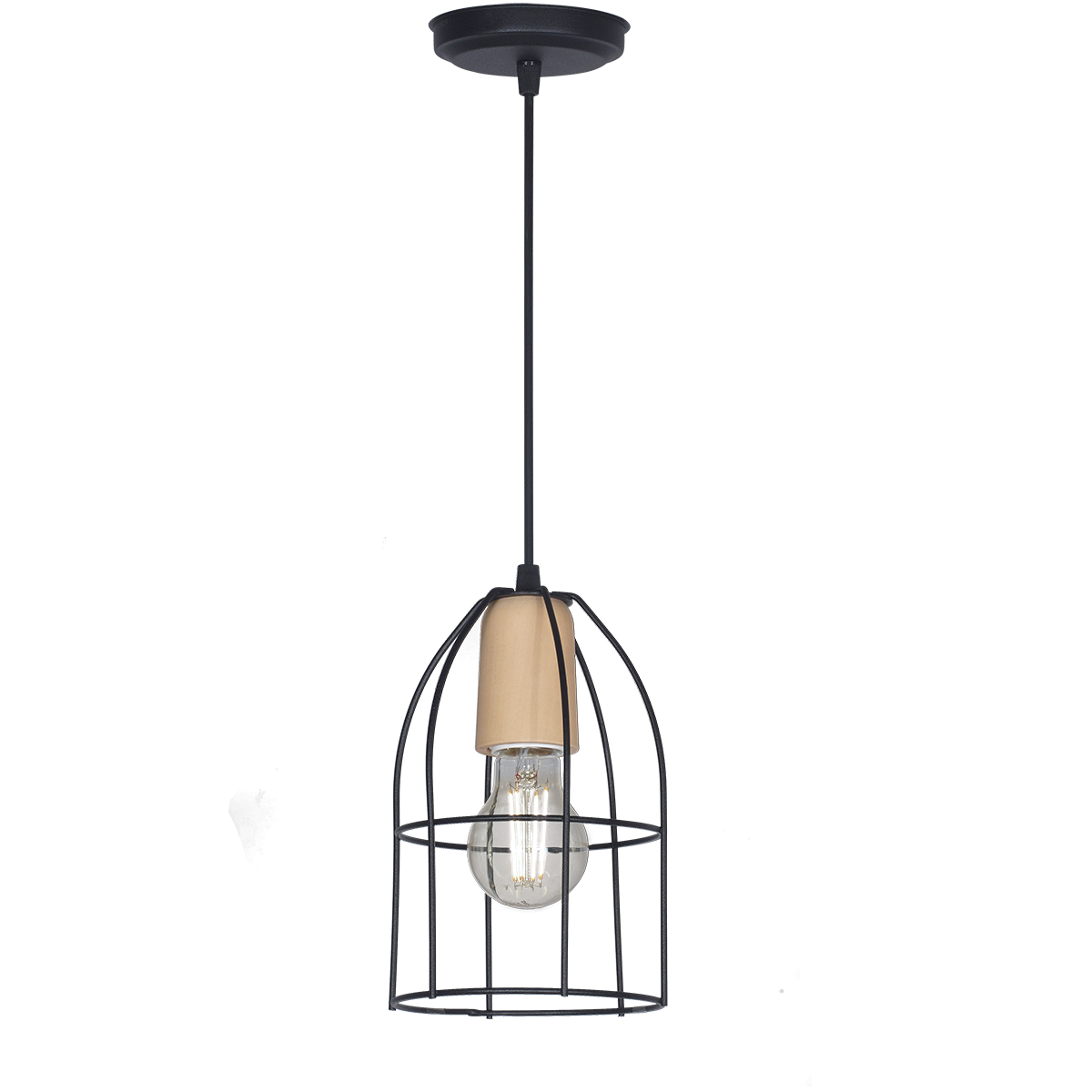 COLGANTE JAULA AVIAR MINI 1 LUZ CON DETALLE EN MADERA