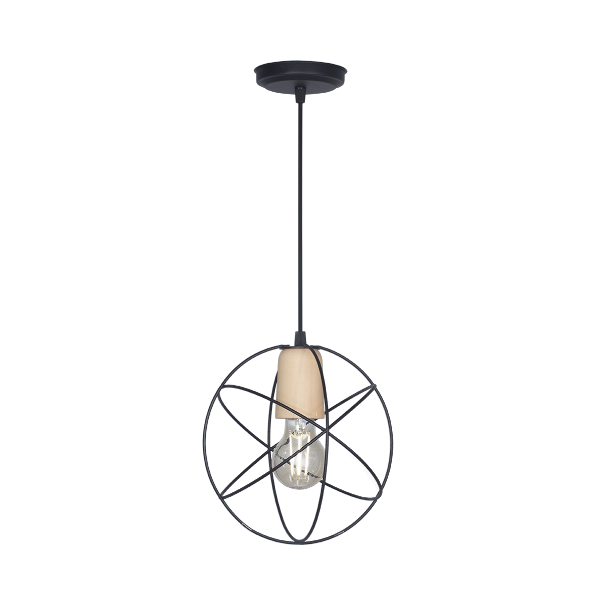 COLGANTE JAULA ESFERA MINI 1 LUZ CON DETALLE EN MADERA