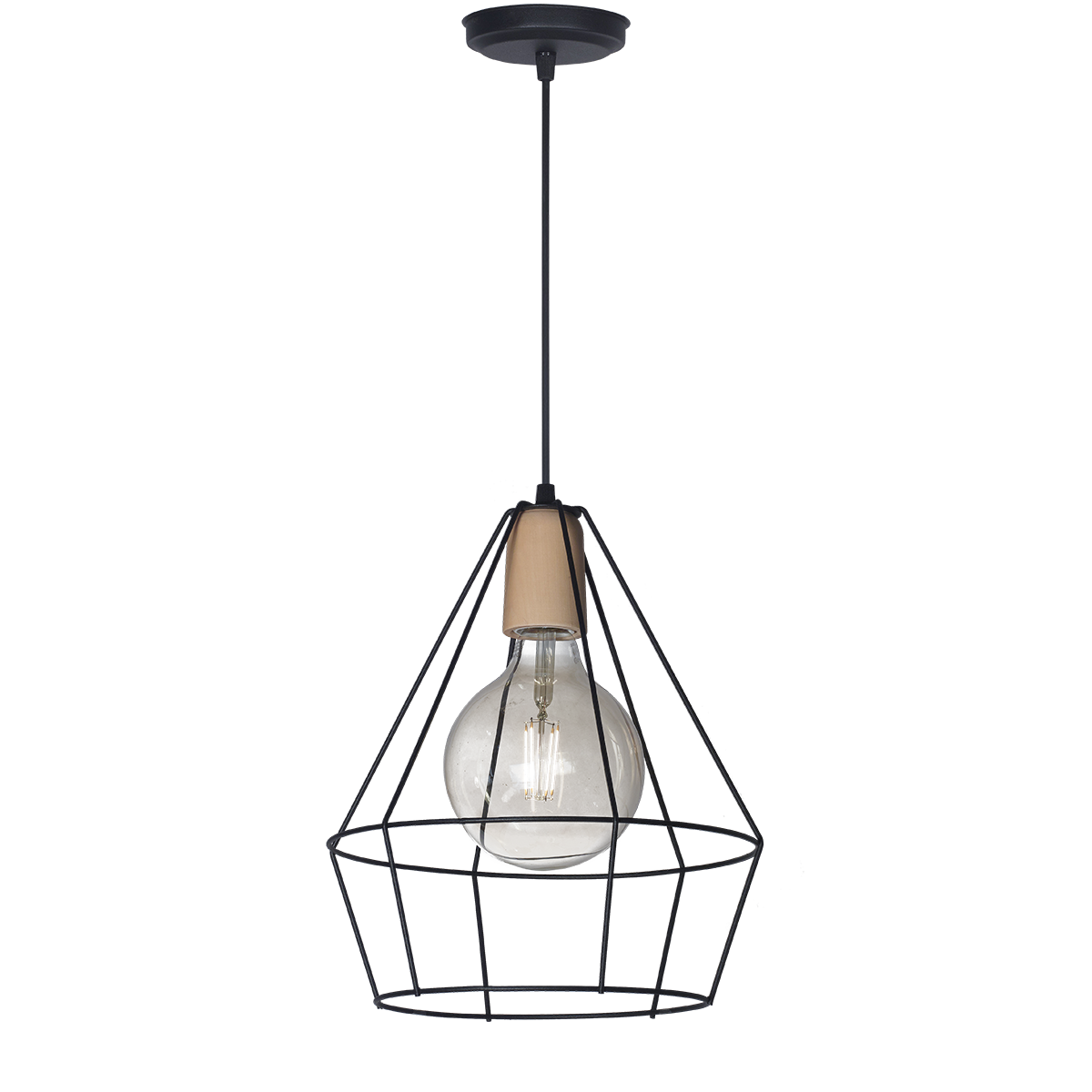 COLG DE ALAMBRE 1L JAULA DIAMANTE CON DETALLE EN MADERA