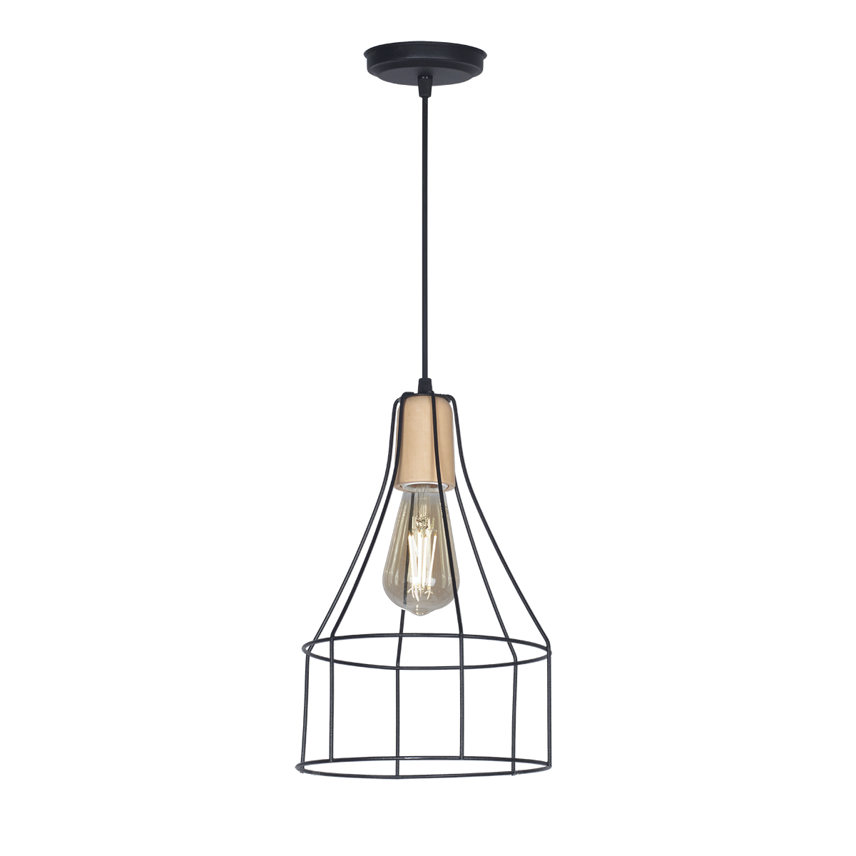 COLG DE ALAMBRE 1L JAULA BOTELLA CON DETALLE EN MADERA