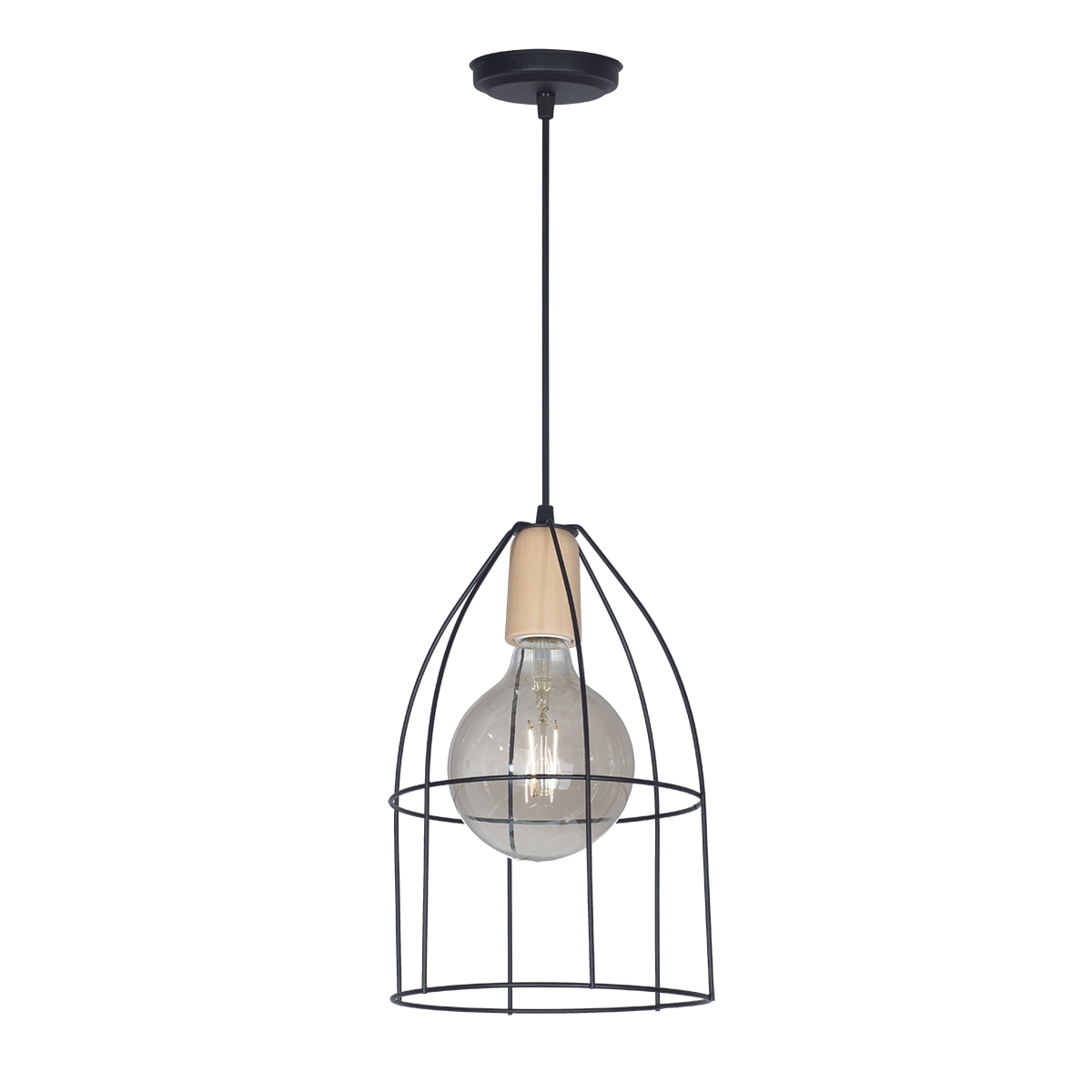 COLG DE ALAMBRE 1L TIPO JAULA AVIAR CON DETALLE EN MADERA