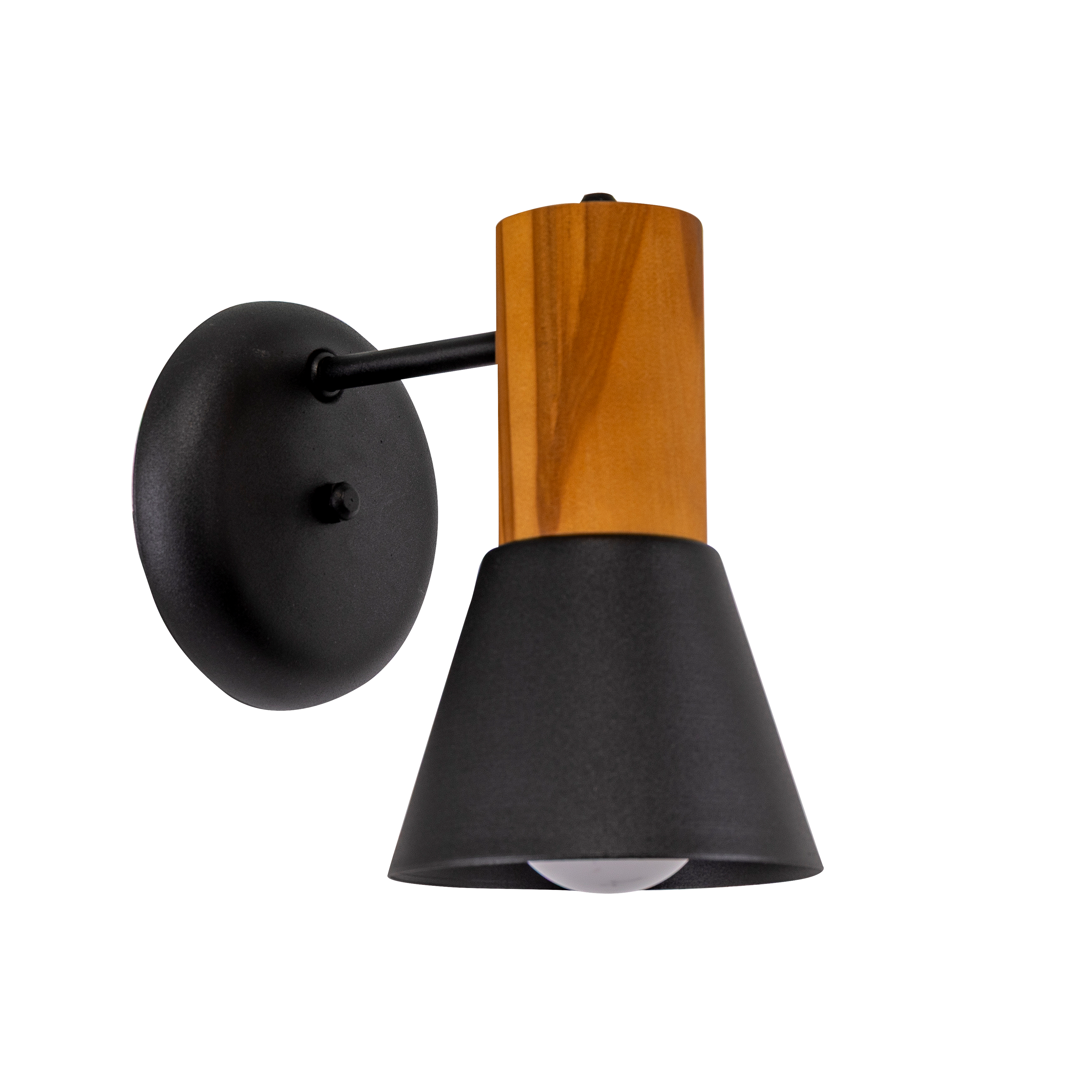 APLIQUE BASE RADIO C/ PANTALLA EMBUDO METAL/MADERA 1L